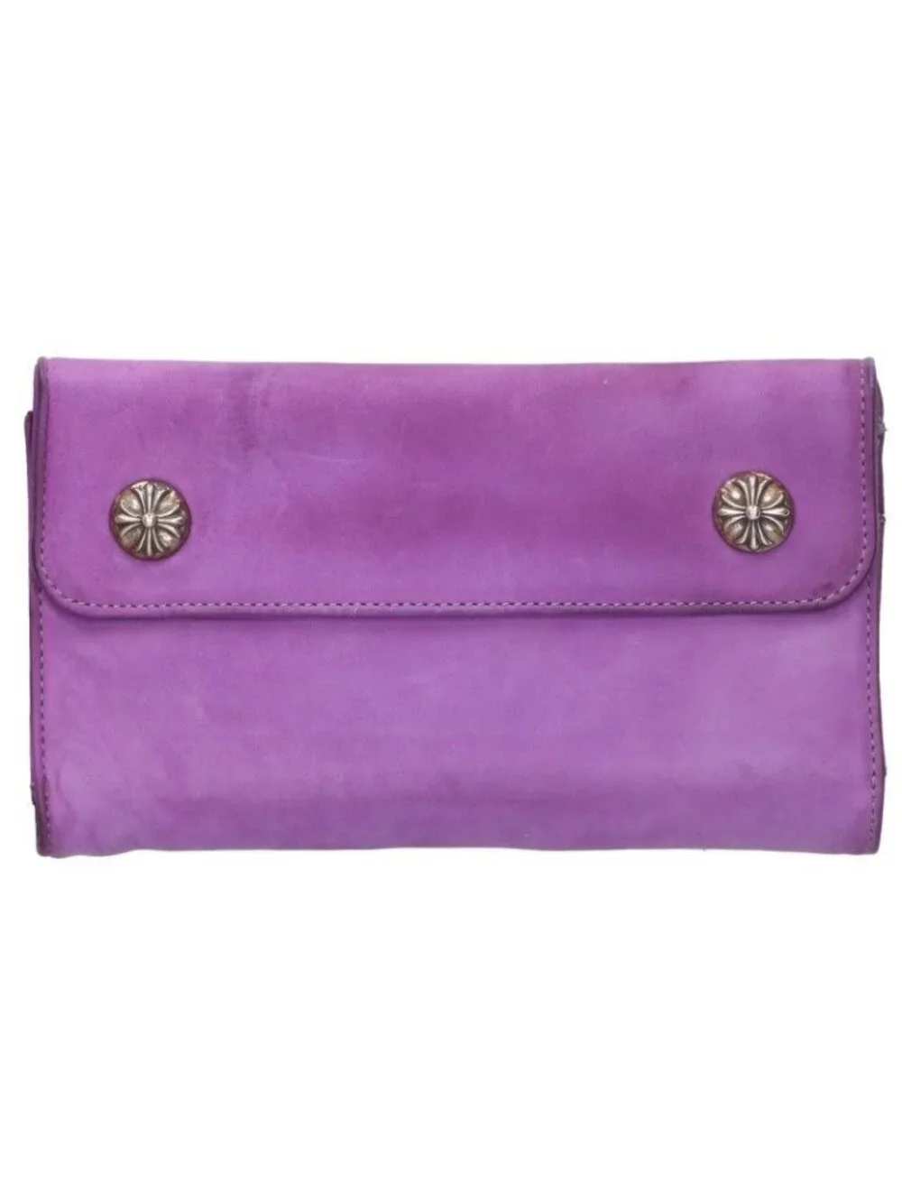 Chrome Hearts Wave Cross Ball Button Suede Leather Wallet